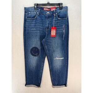 LUCKY BRAND LEGEND SERIES WOMEN'S 14/32R BOY MID RISE RELAXED STRAIGHT PATCHWORK